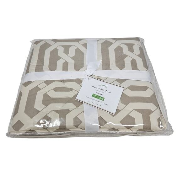 NEW Pottery Barn Terri Trellis Sham Standard Cotton Tan Coastal Oeko-Tex